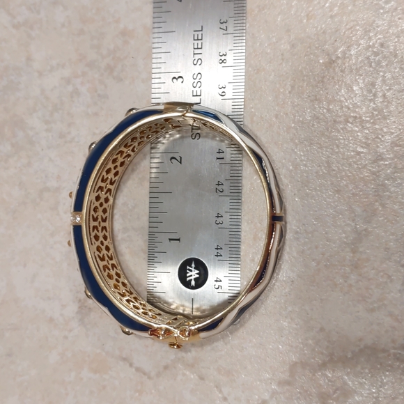 4 for $50 Fashion Jewelry Bracelet Signed JB Hinged Clasp Crystal Inlay Pattern - Picture 5 of 7